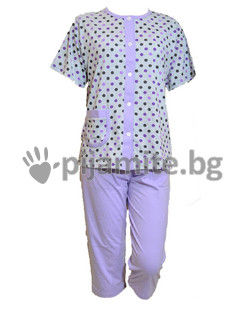 Дамска пижама с къс ръкав, джобче и копчета, 12017